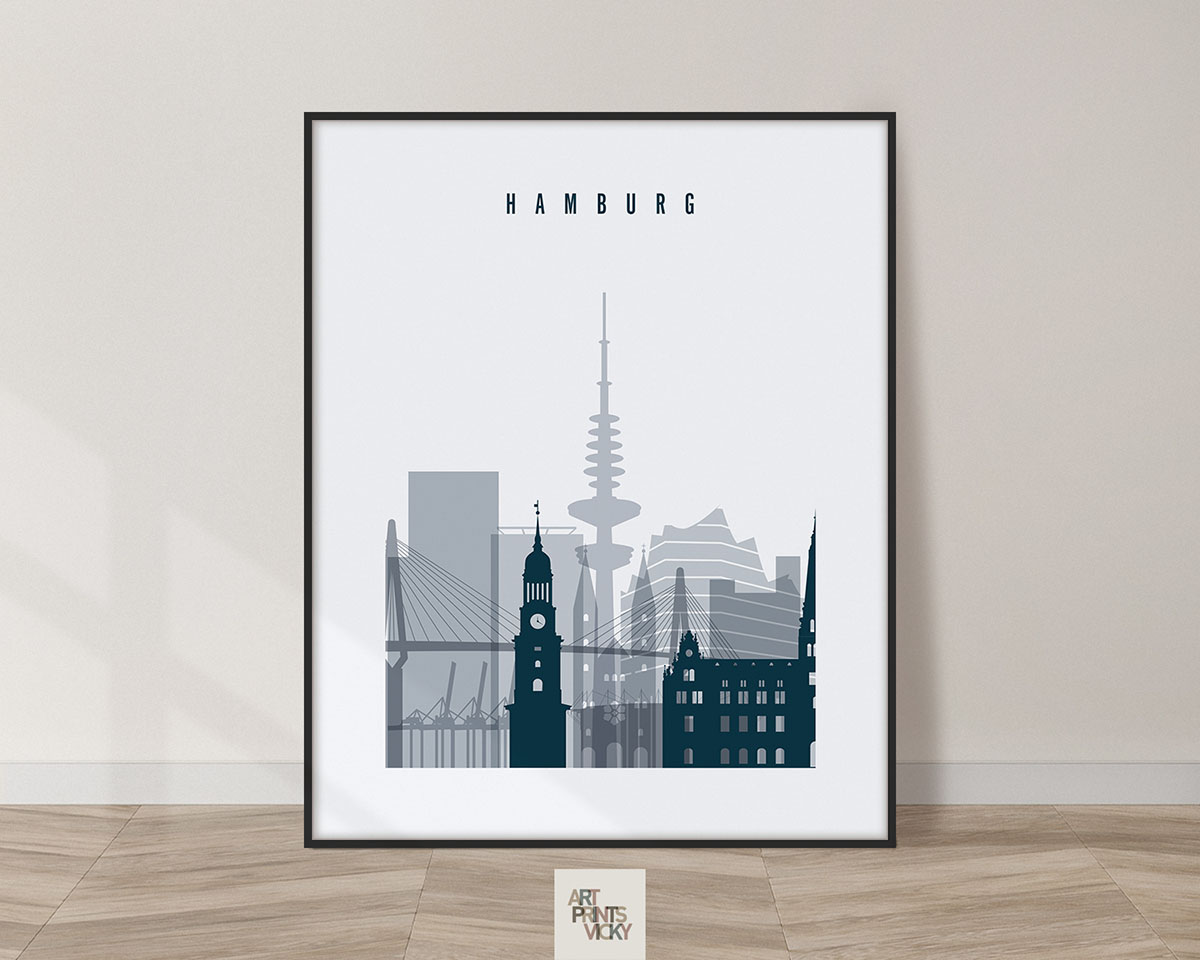 Hamburg skyline poster grey blue