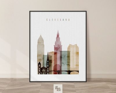 Cleveland Skyline Print Watercolor 1