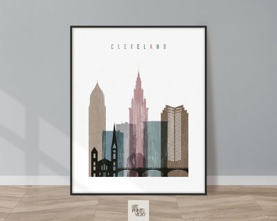 Cleveland skyline poster distressed 1