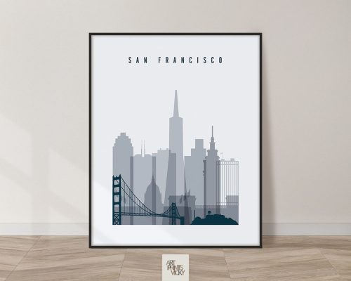 San Francisco skyline poster grey blue