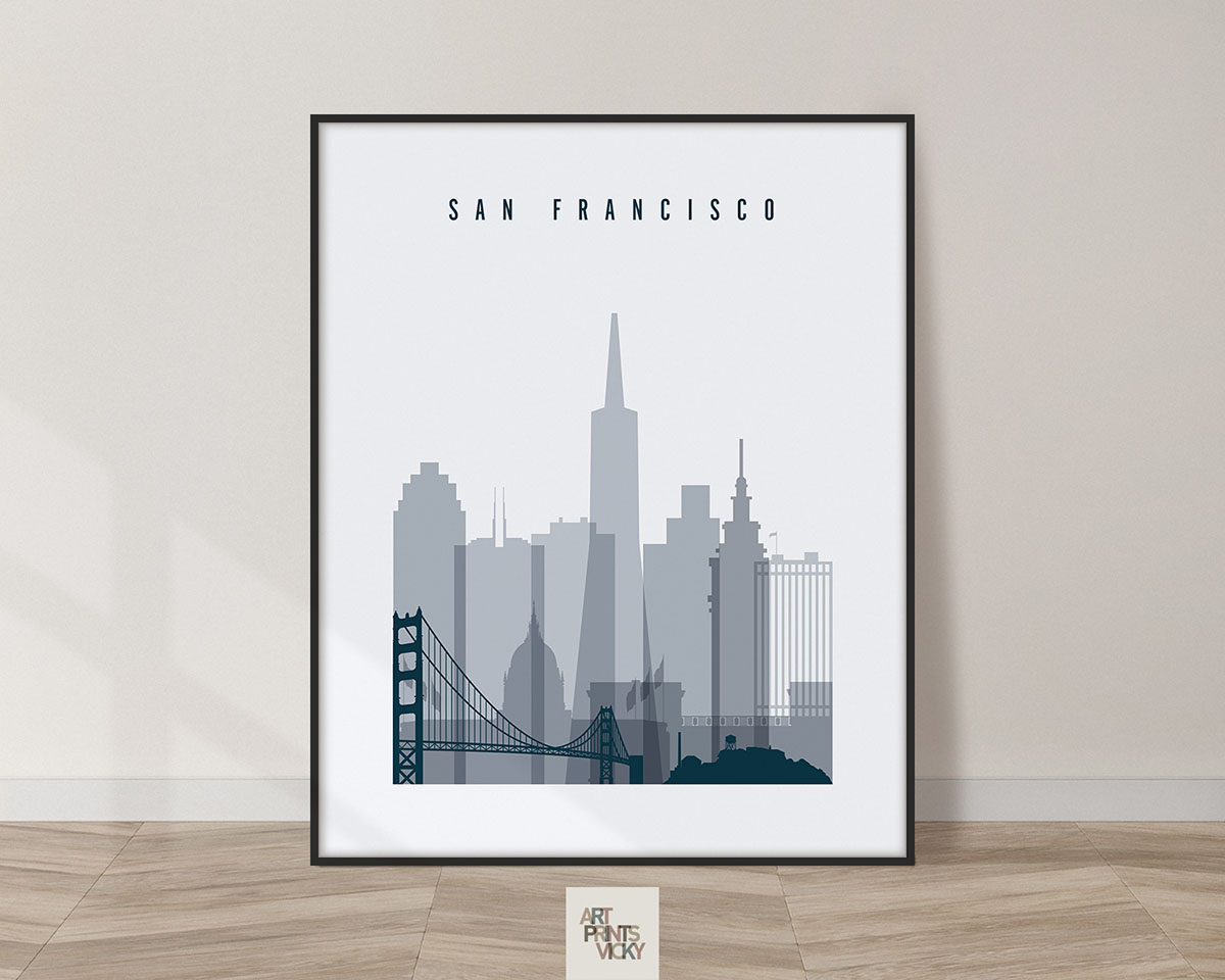San Francisco skyline poster grey blue