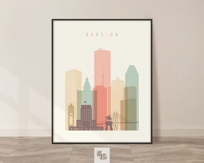 Houston art print skyline pastel cream