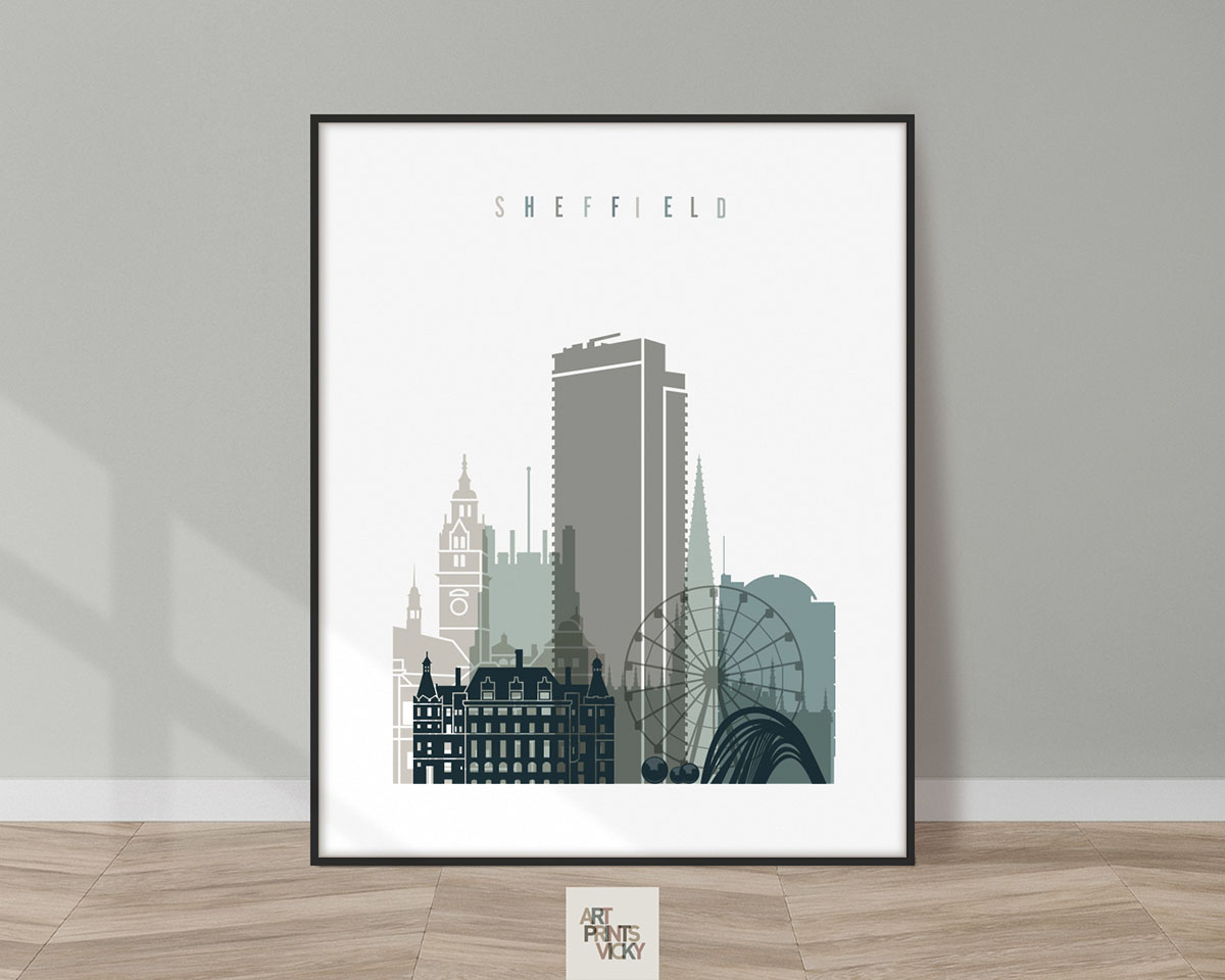 Sheffield art print skyline earth tones 4