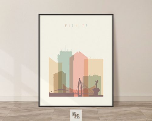 Wichita art print skyline pastel cream