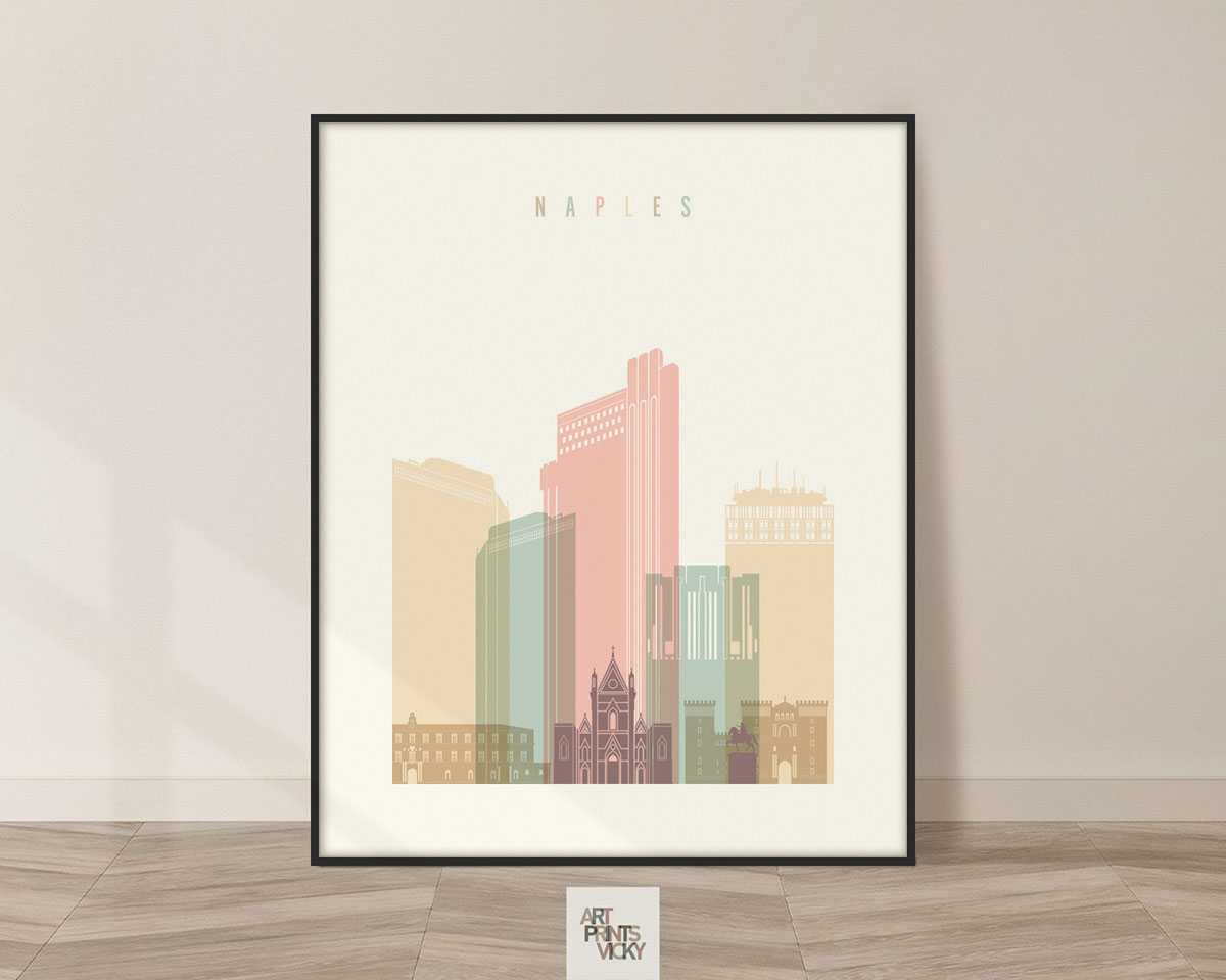 Naples art print skyline pastel cream