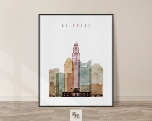 Columbus Ohio skyline art watercolor 1