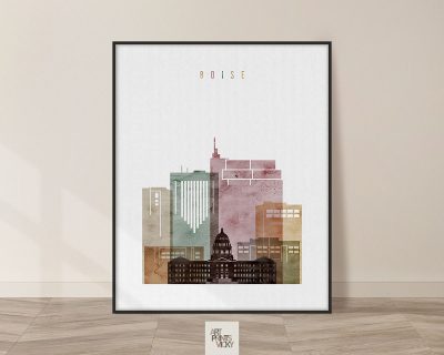 Boise skyline art print watercolor 1