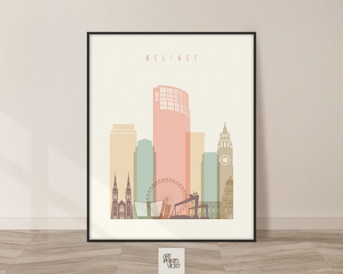 Belfast art print skyline pastel cream