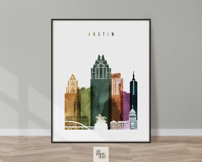 Austin skyline wall art print watercolor 3