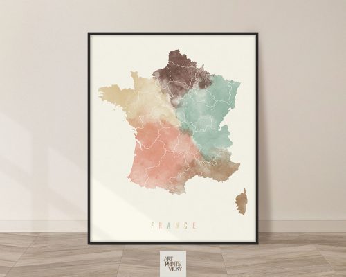 France map poster pastel cream