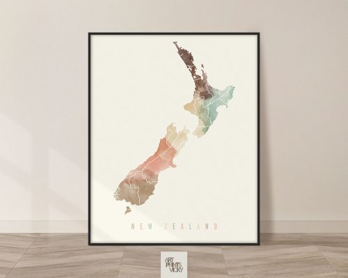 New Zealand map poster pastel cream