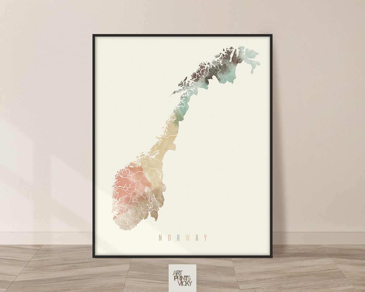 Norway map poster pastel cream
