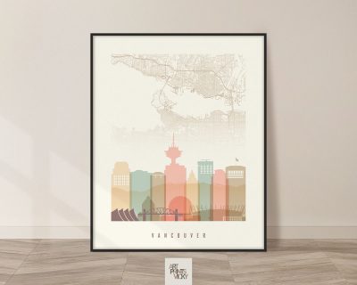 Vancouver map print poster pastel cream