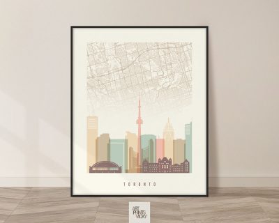 Toronto map print poster pastel cream