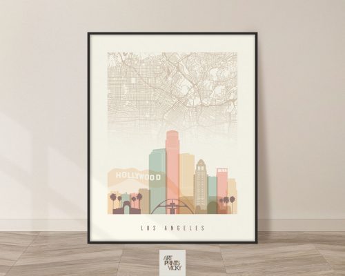 Los Angeles map print skyline pastel cream
