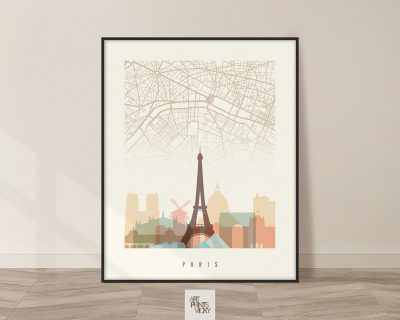Paris map skyline print pastel cream