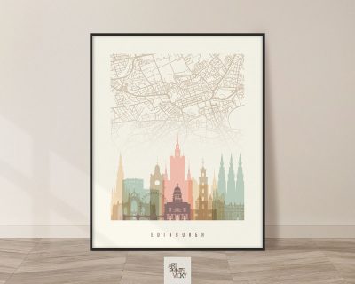 Edinburgh map print poster pastel cream