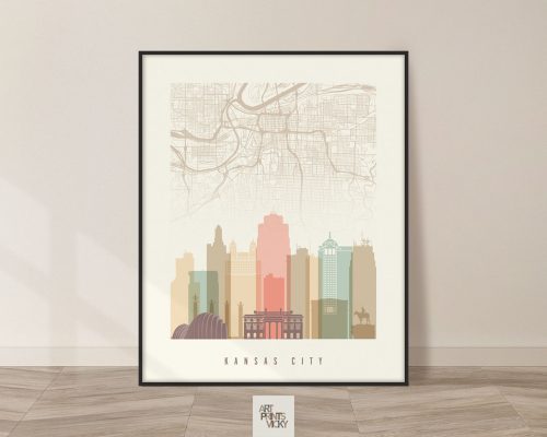 Kansas City Map Art Print in pastel cream