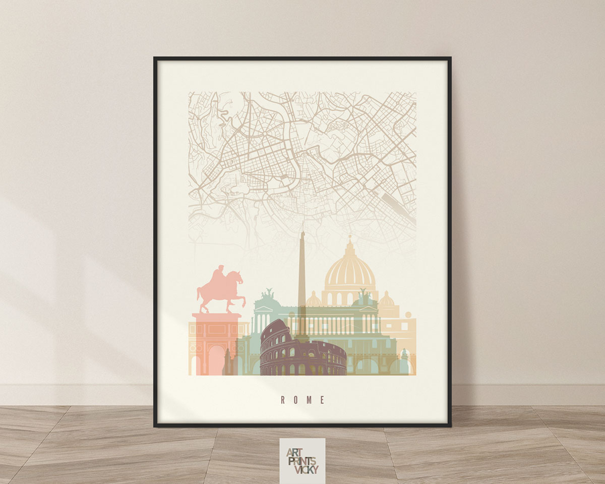 Rome map print skyline pastel cream