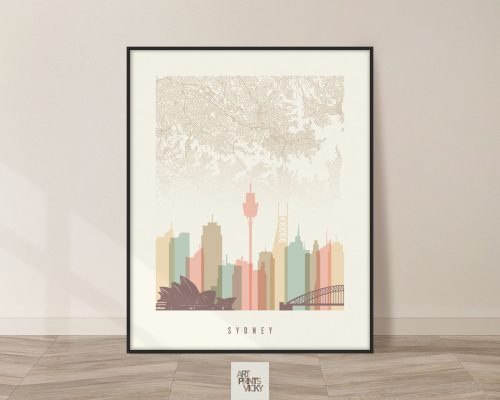 Sydney map skyline print pastel cream