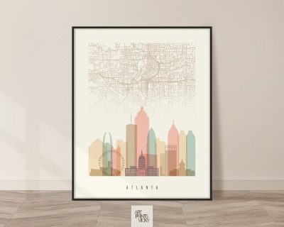 Atlanta map print skyline poster pastel cream