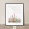Seattle map print pastel white