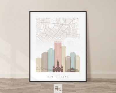 New Orleans Map Print Pastel White