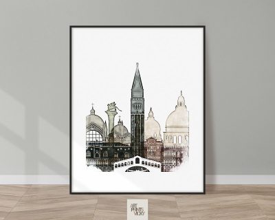 Venice skyline drawing poster warm tones