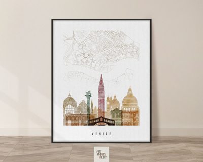 Venice Map Skyline Poster Watercolor 1