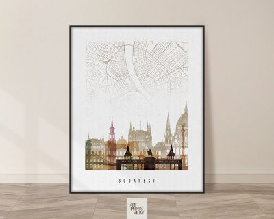 Budapest map wall art watercolor 1