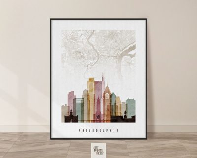 Philadelphia map print poster watercolor 1