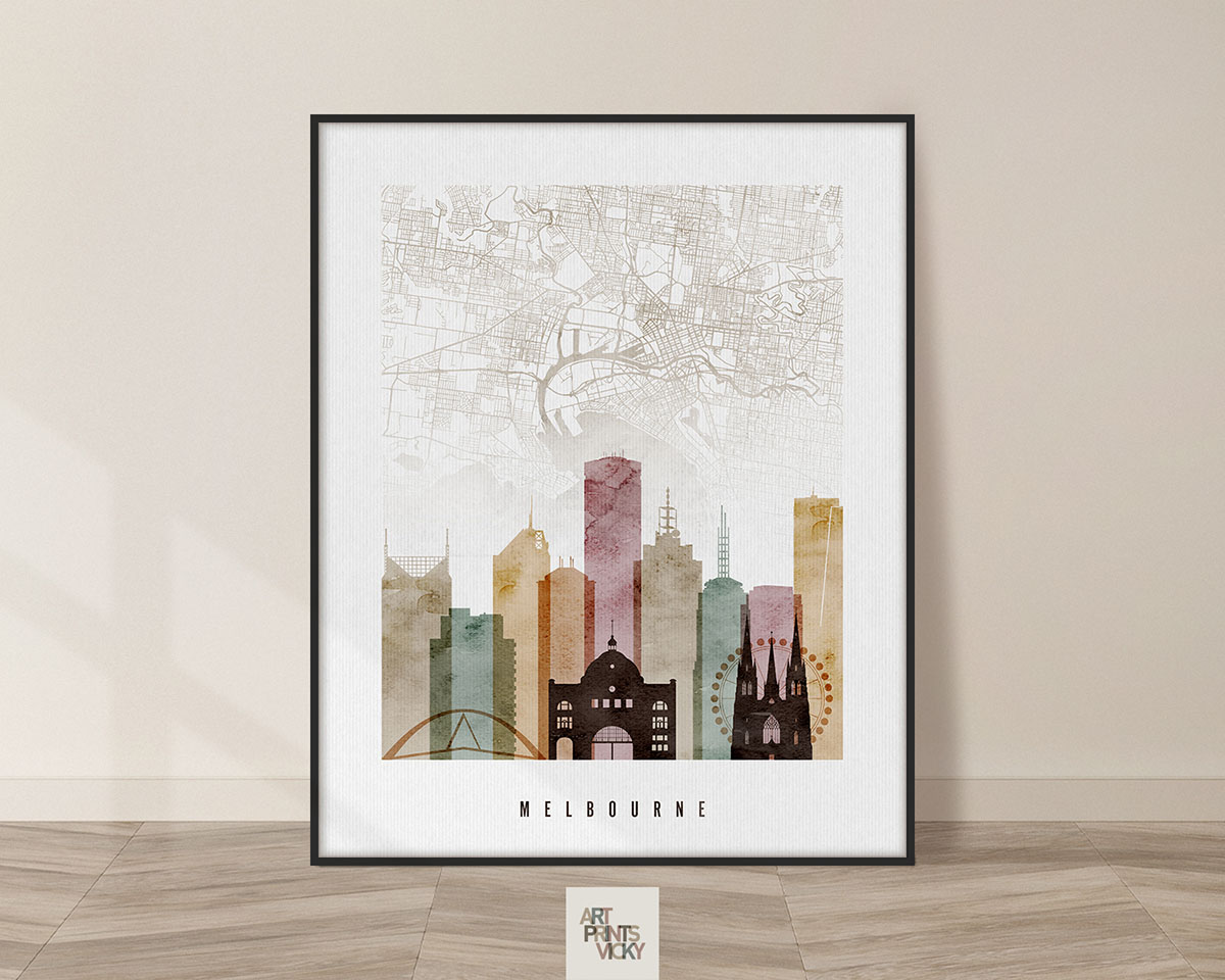 Melbourne map wall art watercolor 1