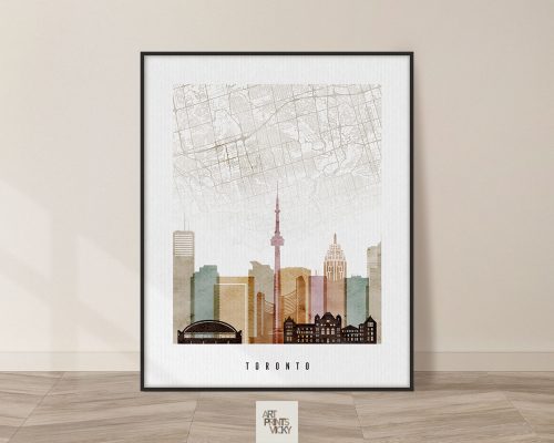 Toronto map skyline poster watercolor 1