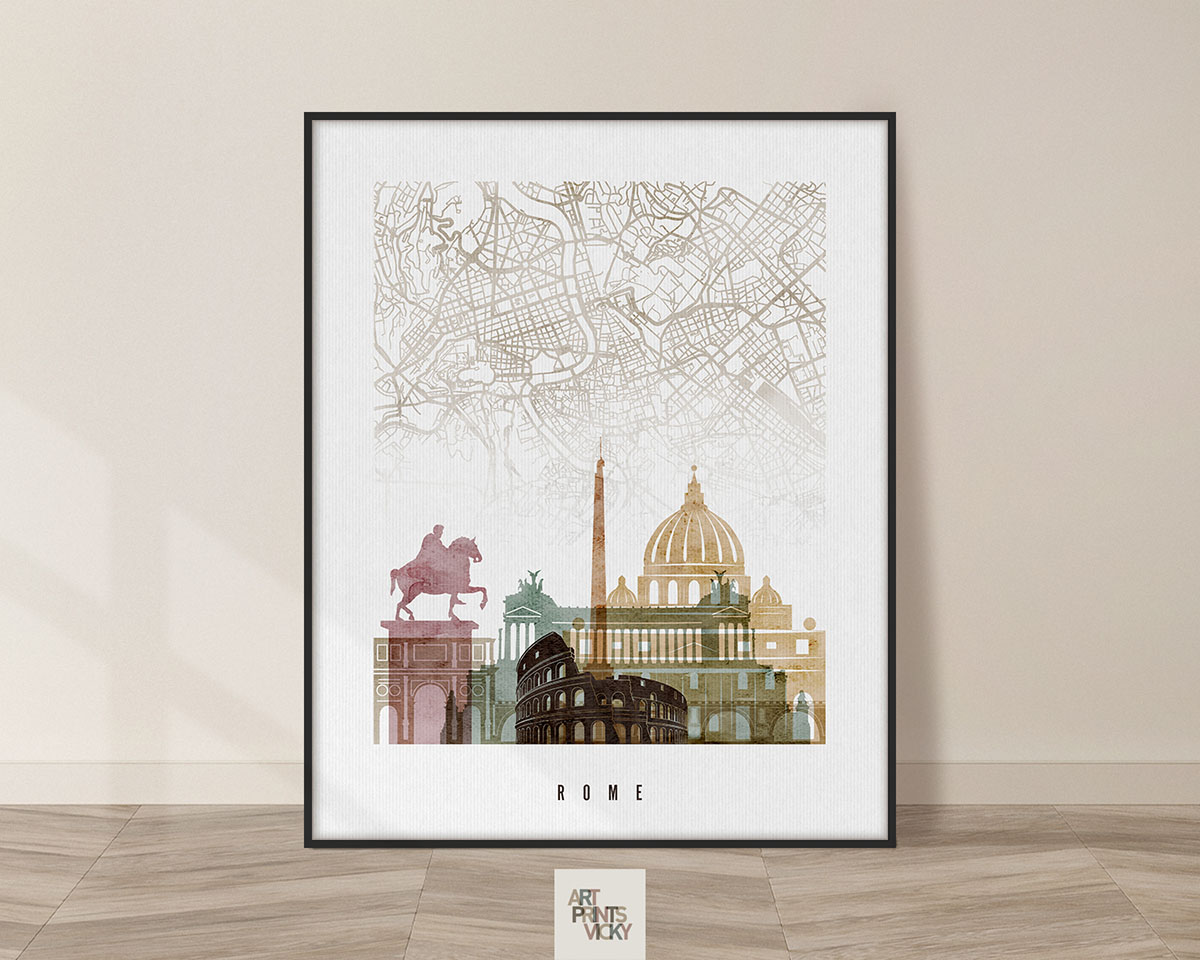 Rome map print poster watercolor 1