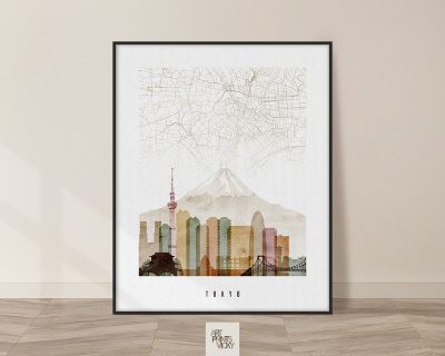 Tokyo map print watercolor 1