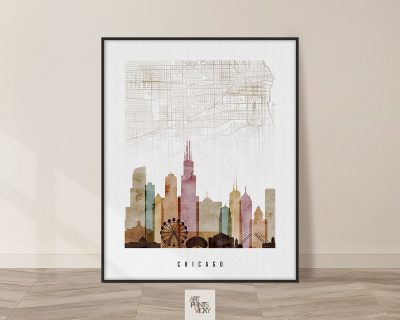 Chicago map print watercolor 1