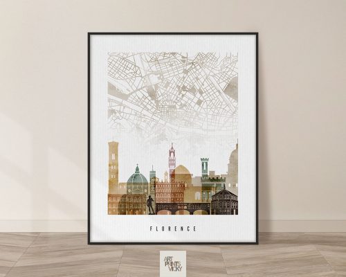 Florence map skyline poster watercolour 1