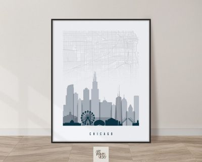 Chicago Map Grey Blue Poster