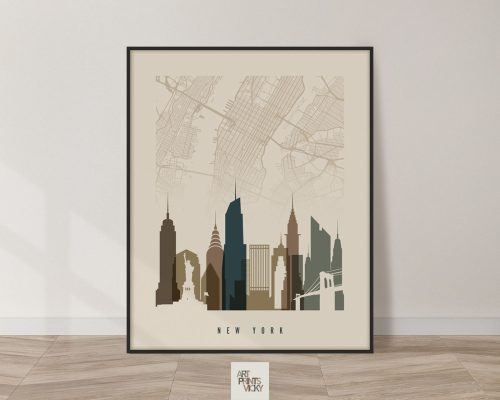 New York City map print in earth tones 3