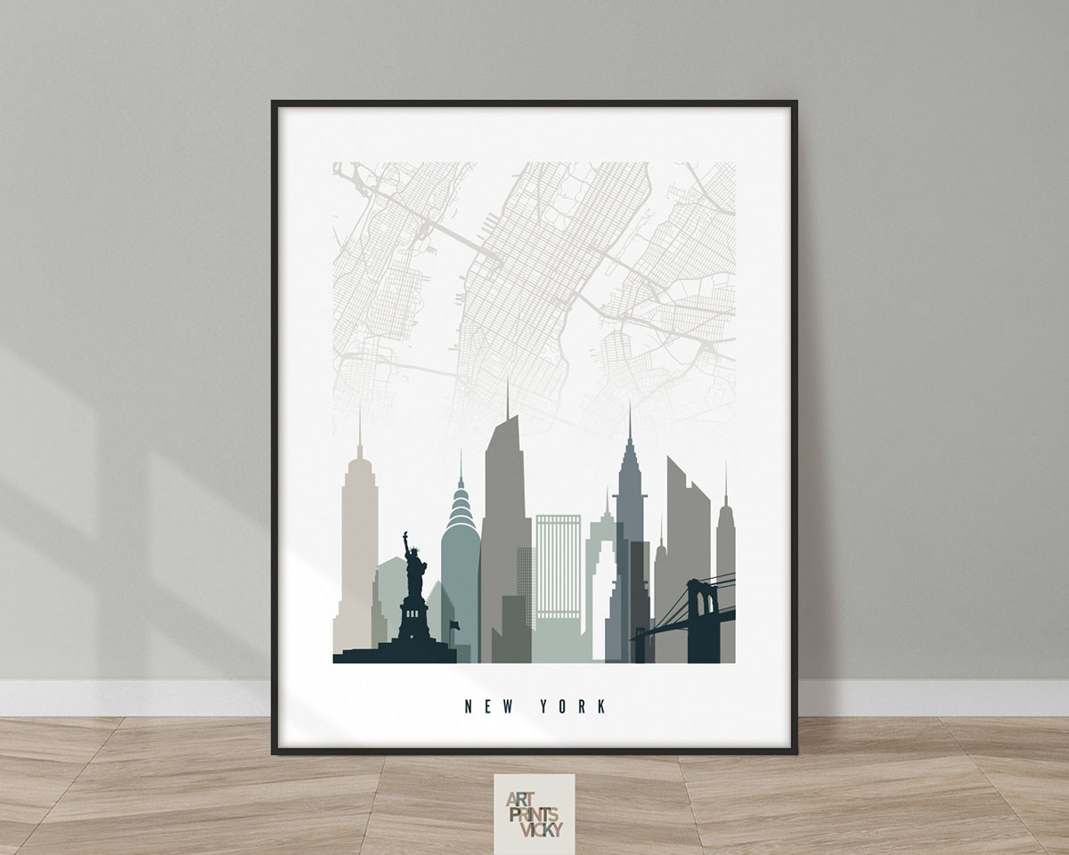 New York City map poster earth tones 4