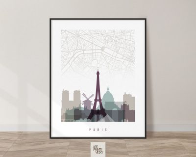 Paris city map poster pastel 2