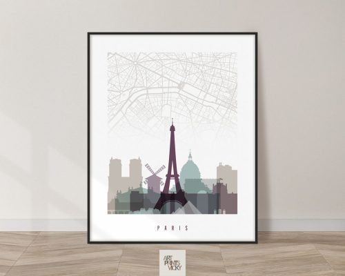 Paris city map poster pastel 2