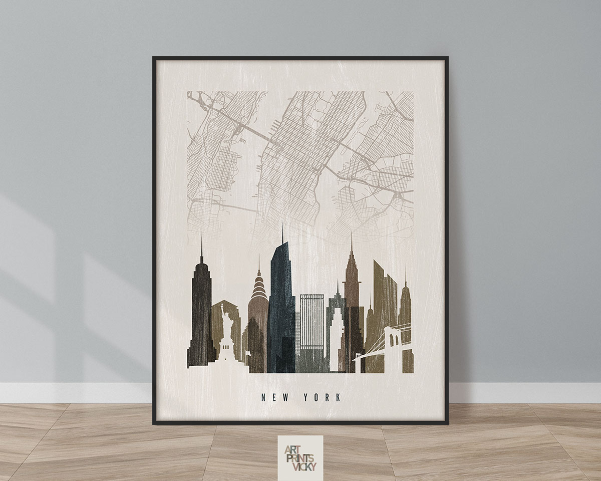 New York City map prints in distressed 2