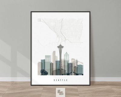 Seattle map skyline art earth tones 4