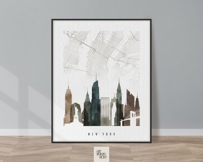 New York map art skyline print watercolor 2