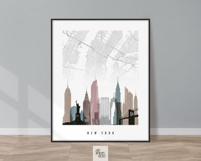 New York City map prints in distressed 1