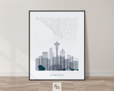 Seattle map poster grey blue