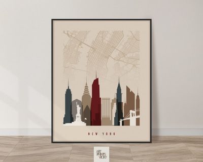 New York City map print in earth tones 2
