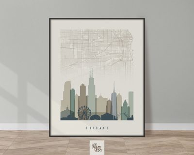 Chicago city map print earth tones 1