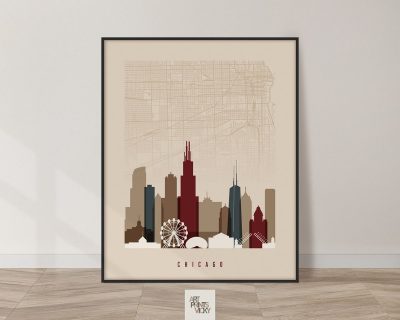 Chicago city map poster earth tones 2